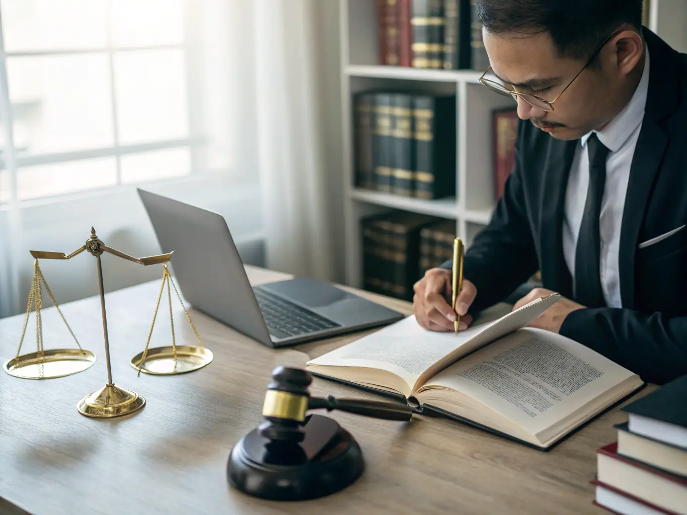A professional legal consultant reviewing documents with a Mexican flag subtly displayed in the background, symbolizing cross-border legal coordination and expertise.